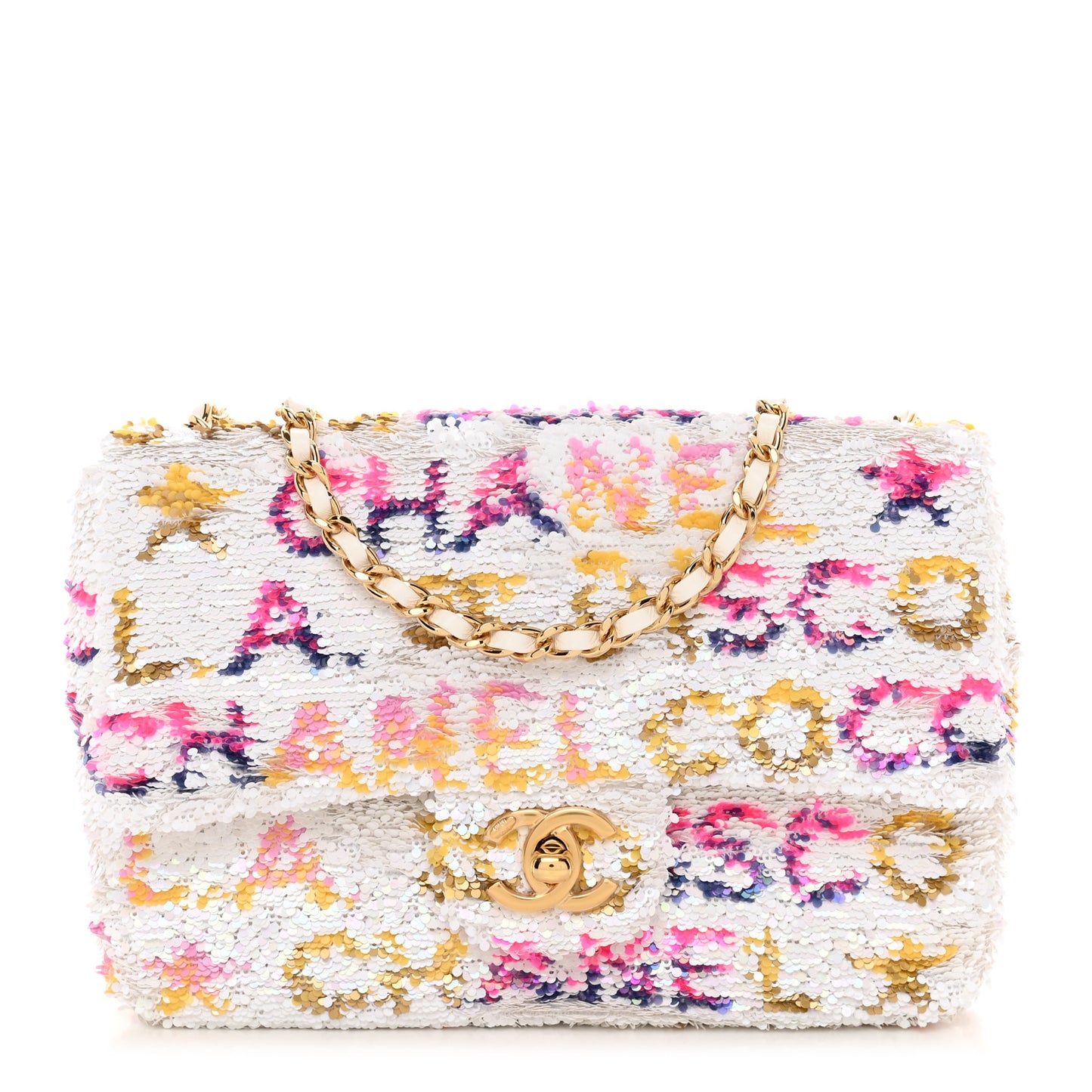 Sequin Logo Mini Rectangular Flap White Multicolor