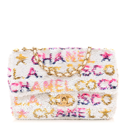 Chanel Sequin Logo Mini Rectangular Flap White Multicolor 1 of 10