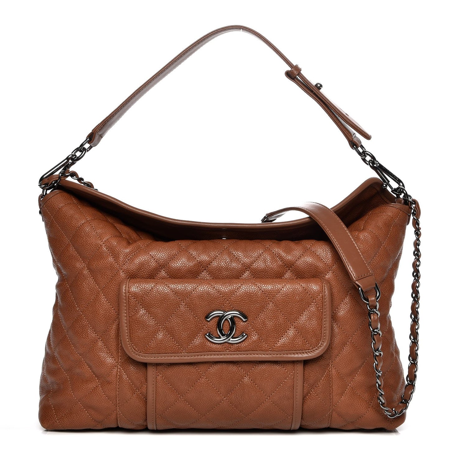 Caviar Quilted French Riviera Hobo Brown