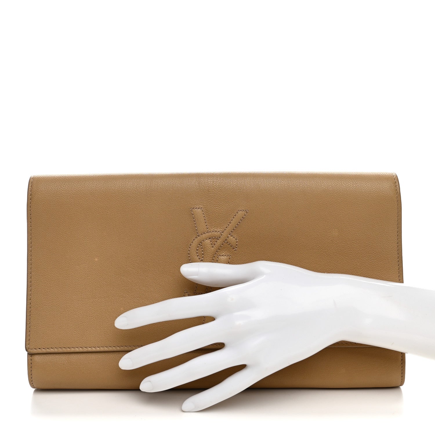 Saint Laurent Calfskin Monogram Large Belle De Jour Clutch  Beige 2 of 12