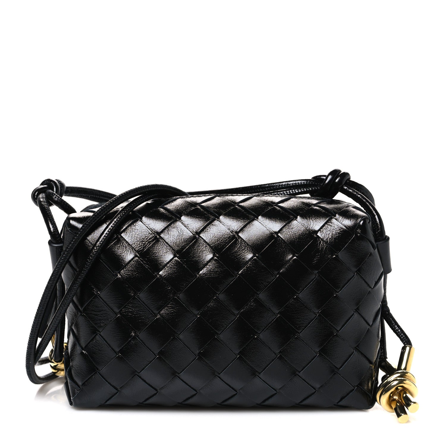 Bottega Veneta Polished Nappa Intrecciato Metallic Knot Mini Loop Camera Bag Black 1 of 9