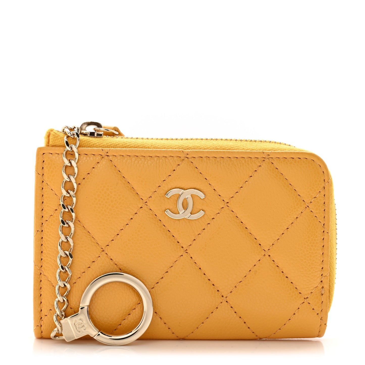 Caviar Quilted Zipped Key Holder Case Yellow