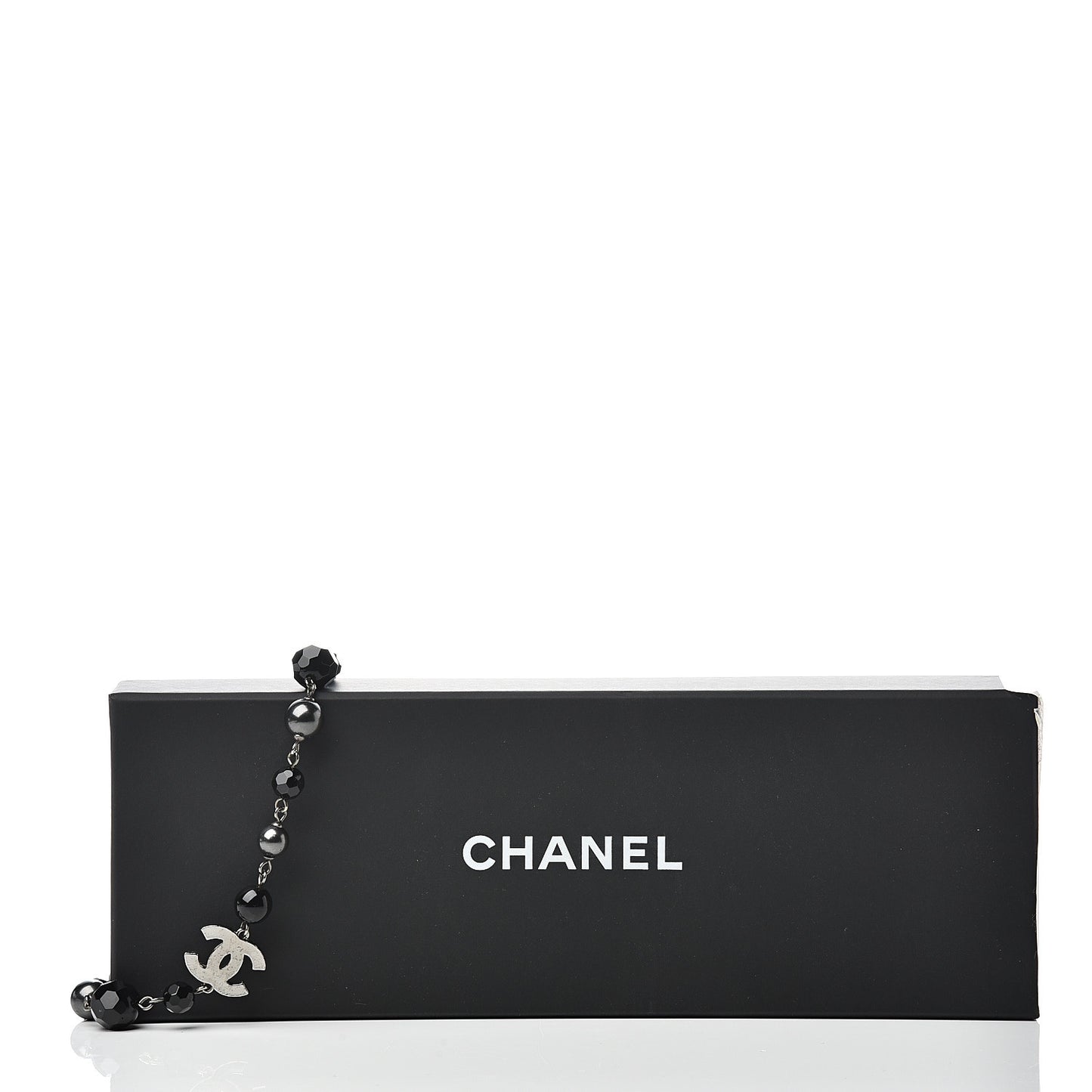 Pearl Beaded CC Long Necklace Silver Black