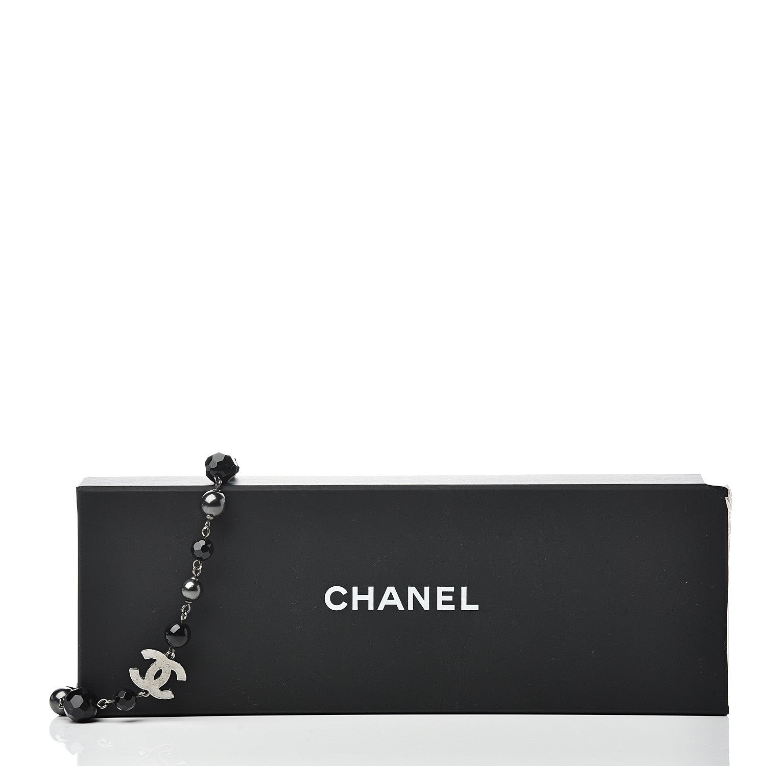 Chanel Pearl Beaded CC Long Necklace Silver Black 5 of 5