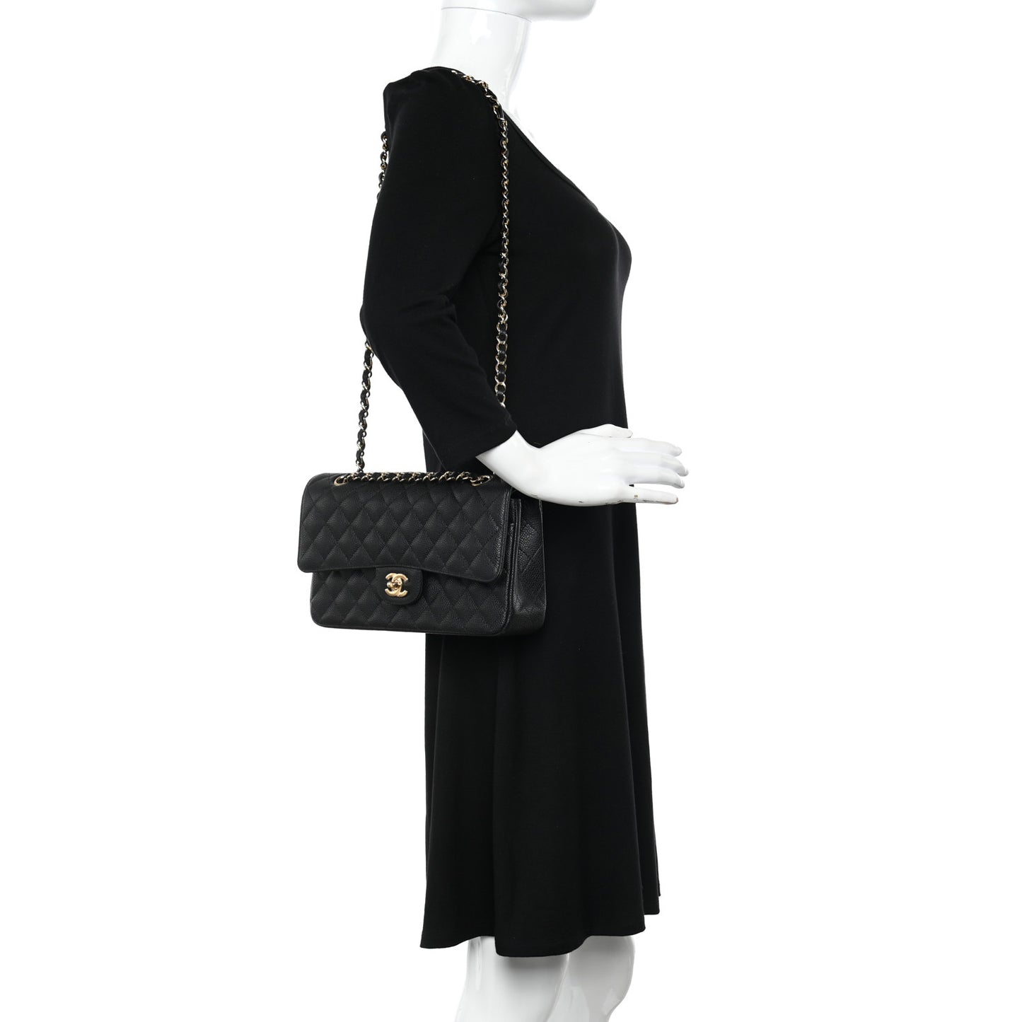 Caviar Quilted Medium Double Flap Black