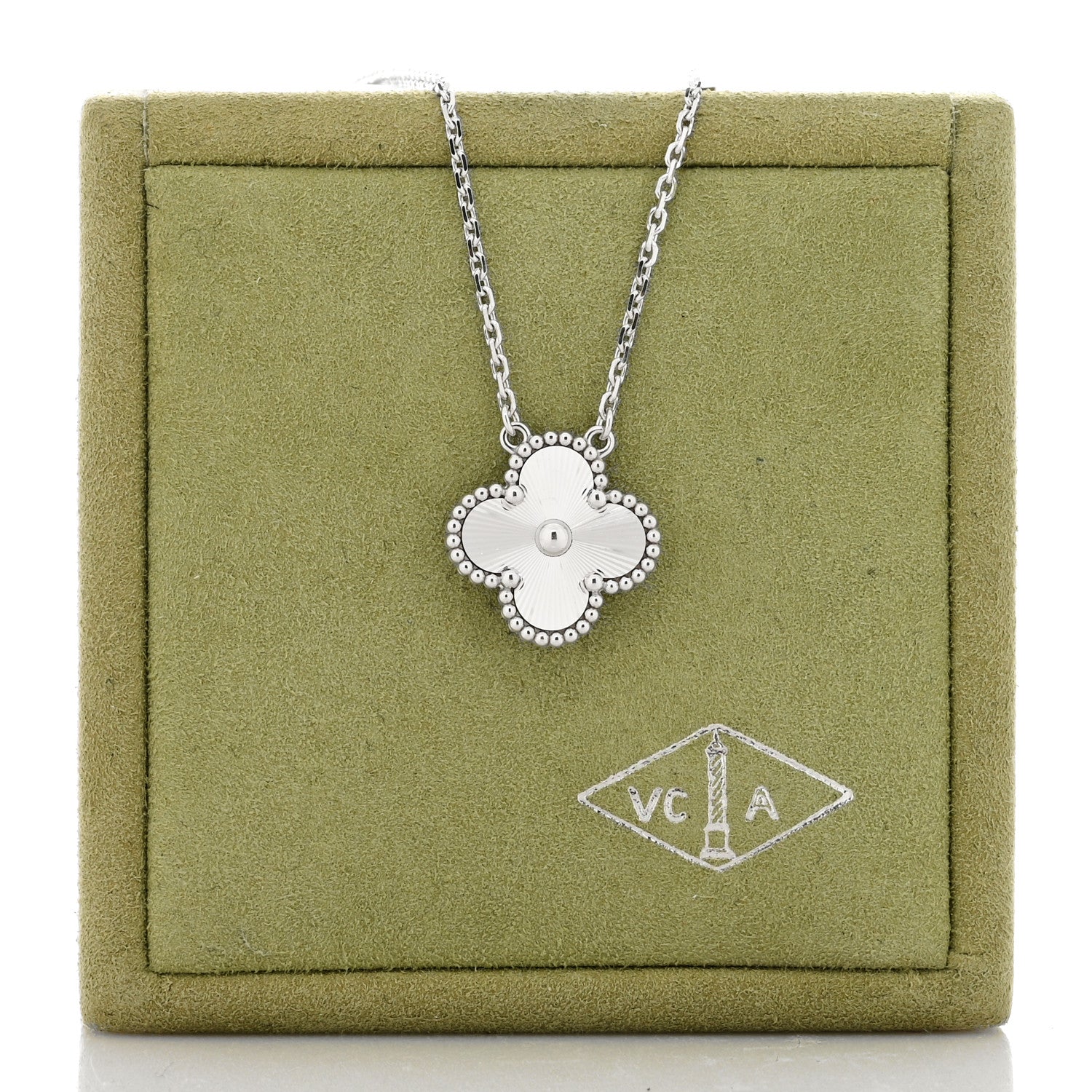 Van Cleef & Arpels 18K White Gold Guilloche Vintage Alhambra Pendant Necklace 4 of 4
