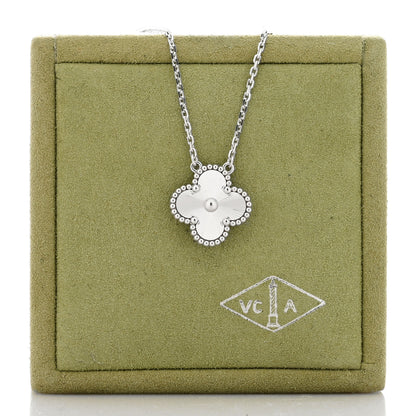 Van Cleef & Arpels 18K White Gold Guilloche Vintage Alhambra Pendant Necklace 4 of 4