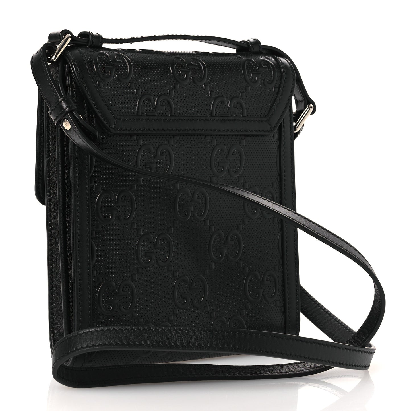 Calfskin GG Tennis Embossed Messenger Bag Black