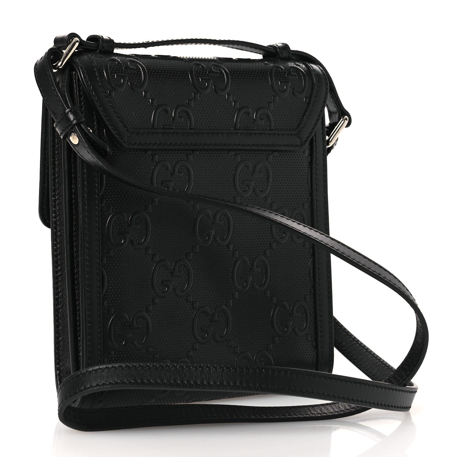 Gucci Calfskin GG Tennis Embossed Messenger Bag Black 4 of 21