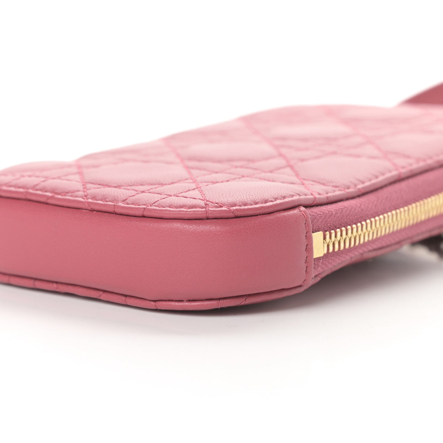 Lambskin Cannage Lady Dior Phone Holder Strawberry Pink