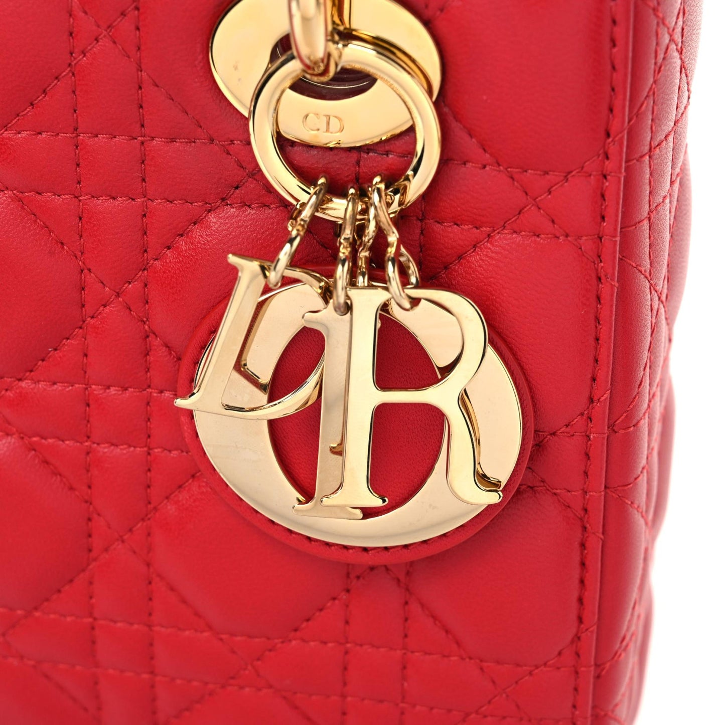 Lambskin Cannage Small Lucky Badges Lady Dior Red