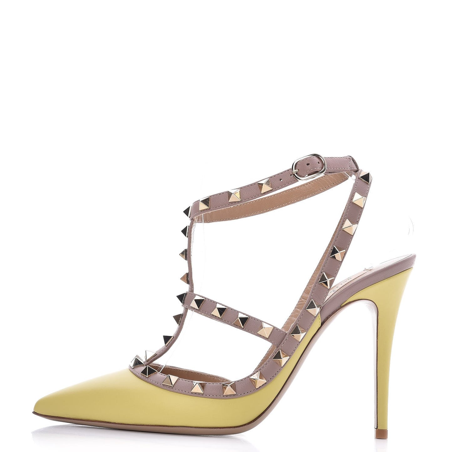 Nappa Rockstud Ankle Strap Pumps 39 Yellow Poudre