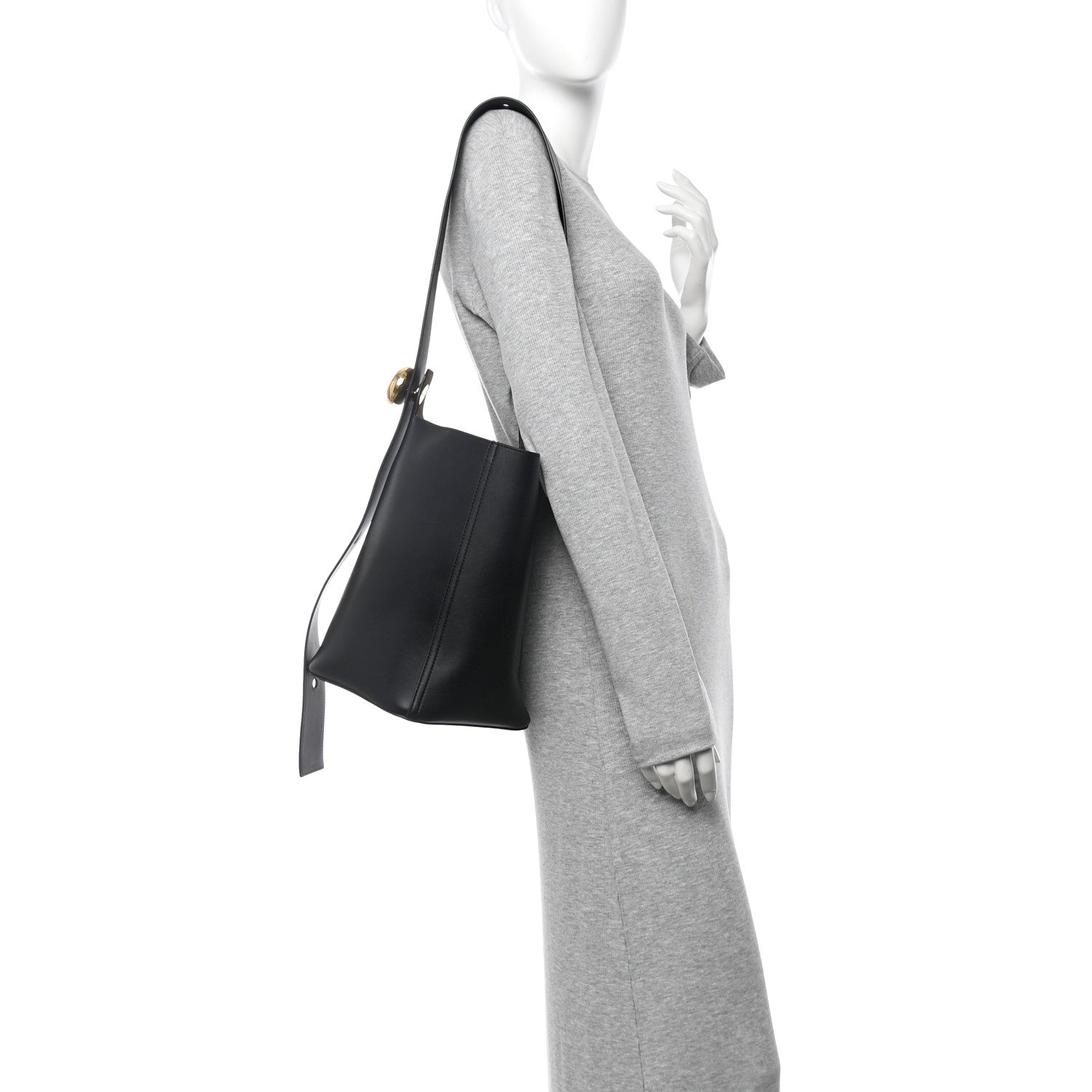 Loewe Smooth Calfskin Medium Pebble Bucket Bag Black 2 of 9