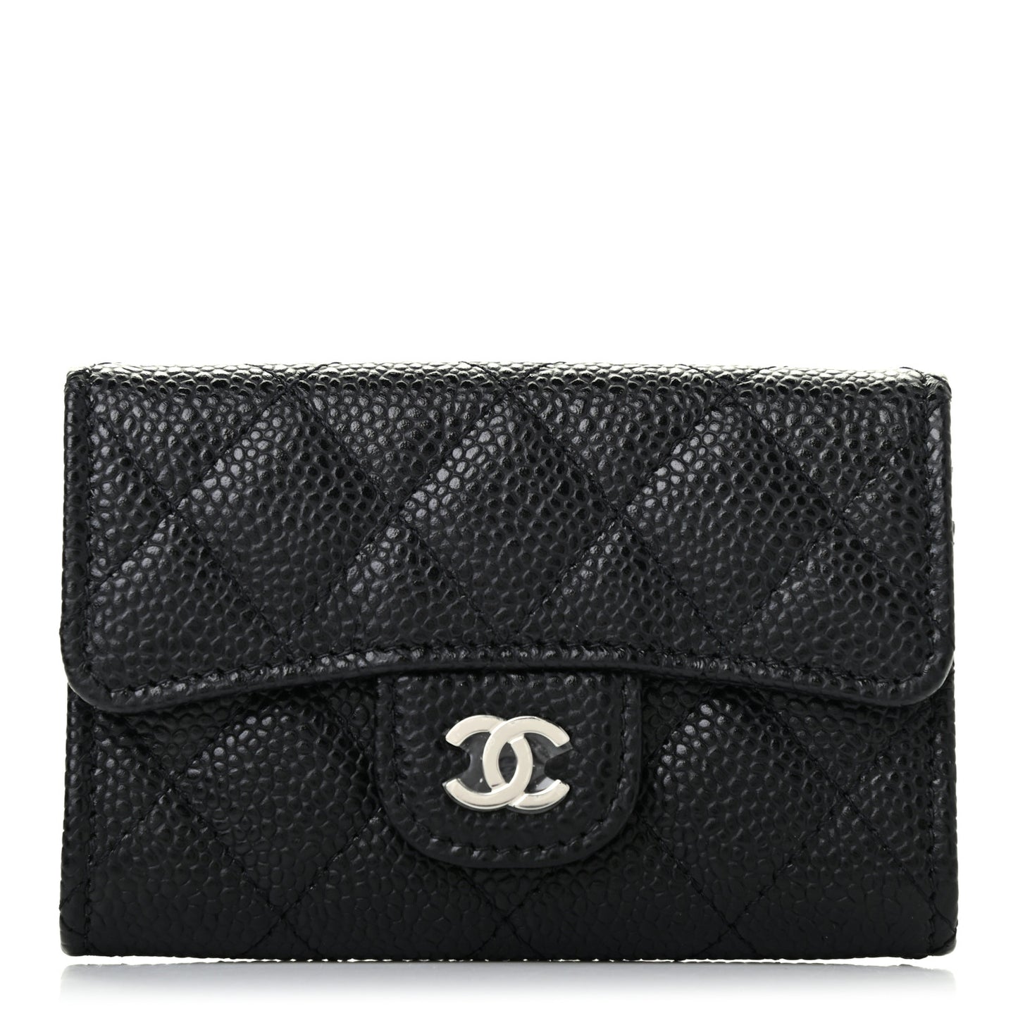 Caviar Quilted Flap Card Holder Wallet Black