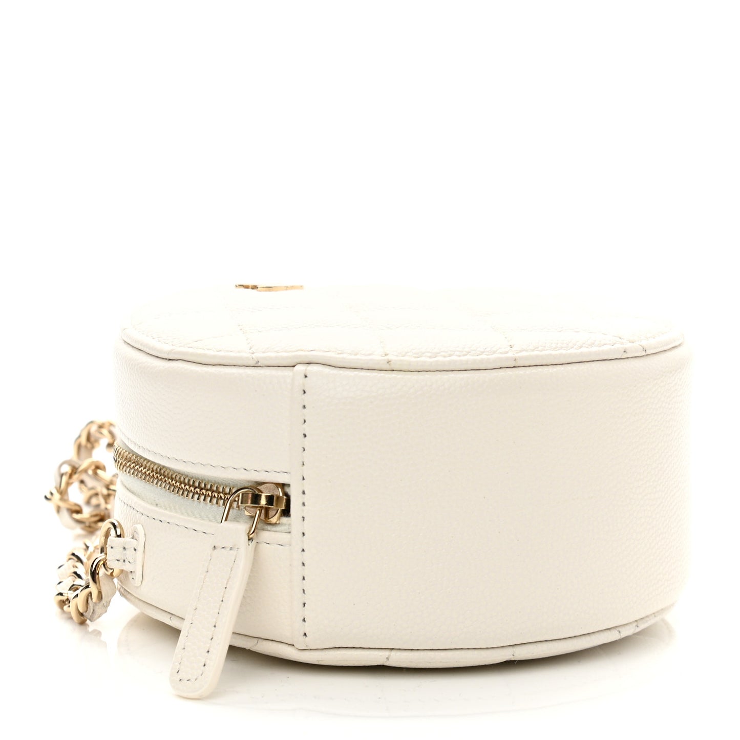 Caviar Quilted Round Clutch With Chain White