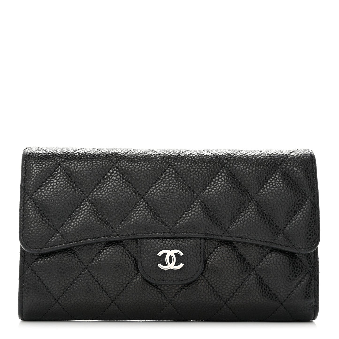Caviar Quilted Large Gusset Flap Wallet Black
