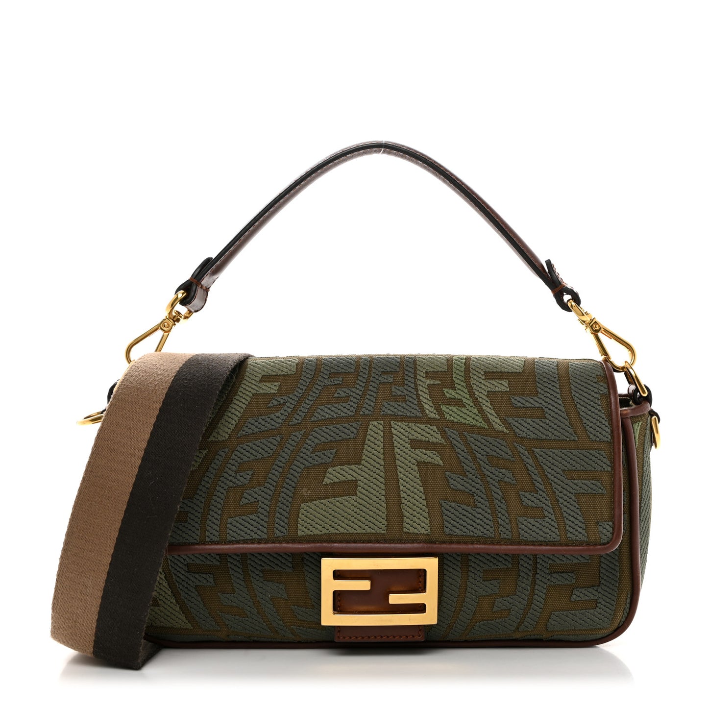 X SARA COLEMAN Canvas Vitello King FF Fish Eye Embroidered Baguette Amazzonia Ghianda