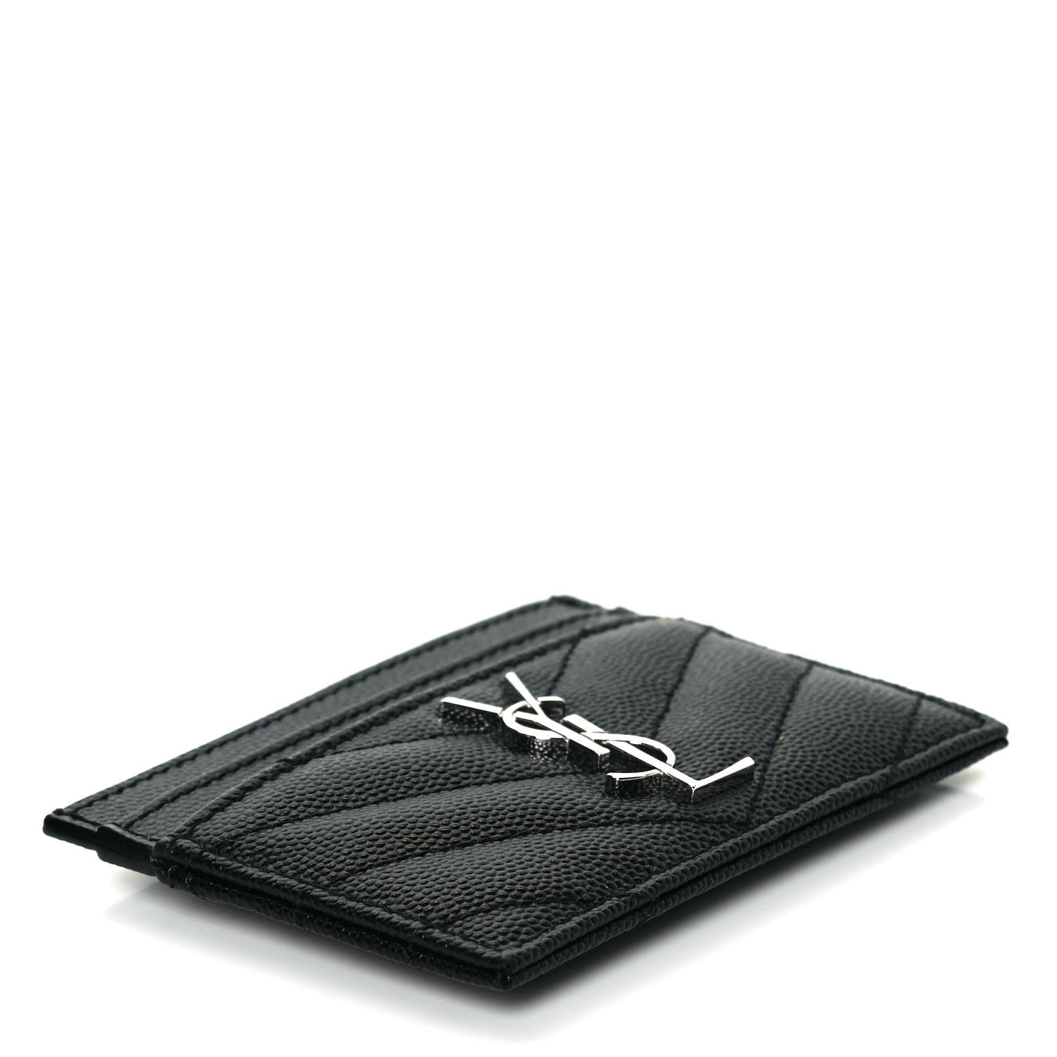 Saint Laurent Grain De Poudre Matelasse Chevron Monogram Credit Card Case Black 4 of 8