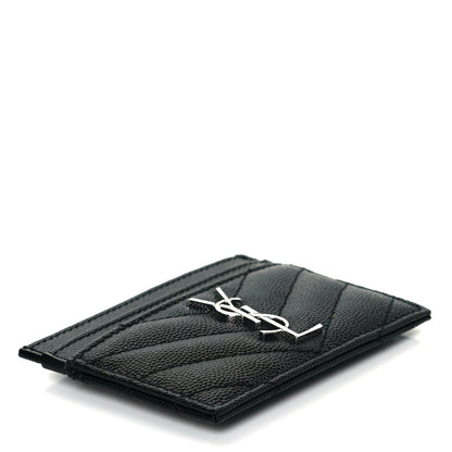 Saint Laurent Grain De Poudre Matelasse Chevron Monogram Credit Card Case Black 4 of 8