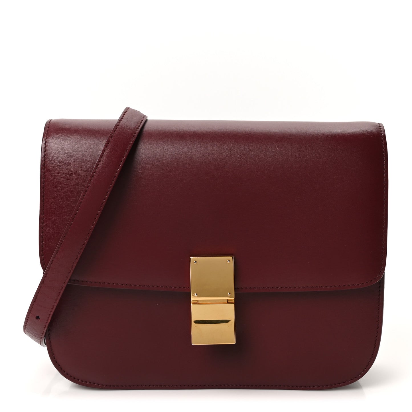 Box Calfskin Medium Classic Box Flap Bag Burgundy