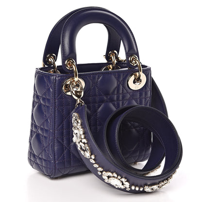 Christian Dior Lambskin Cannage Crystal Mini Lady Dior Navy Blue 3 of 11