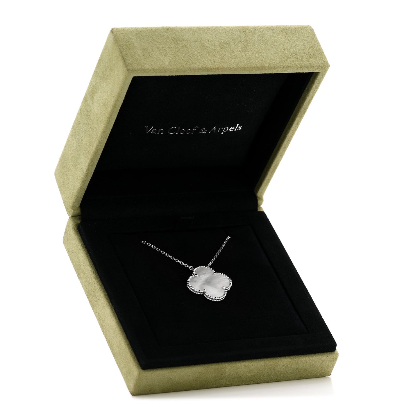 18K White Gold Mother of Pearl Magic Alhambra Pendant Necklace