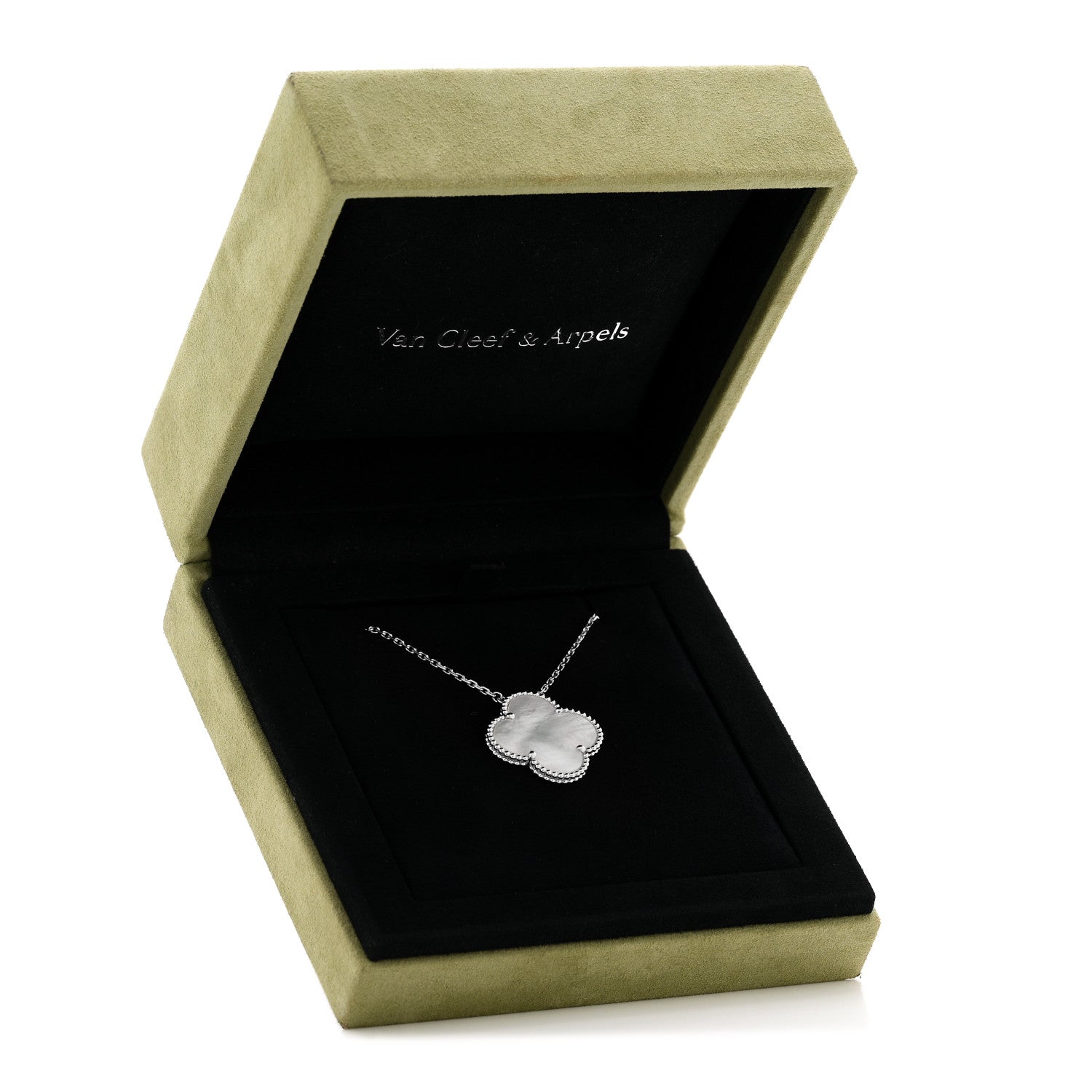 Van Cleef & Arpels 18K White Gold Mother of Pearl Magic Alhambra Pendant Necklace 6 of 6