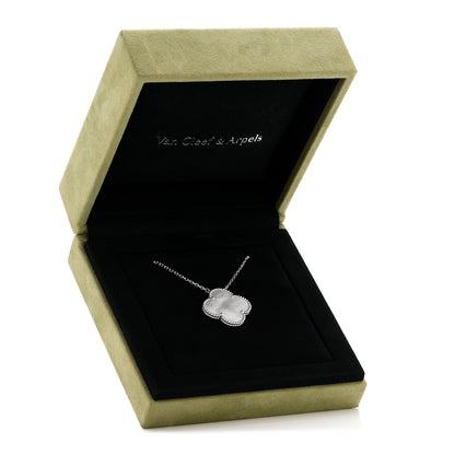 Van Cleef & Arpels 18K White Gold Mother of Pearl Magic Alhambra Pendant Necklace 6 of 6