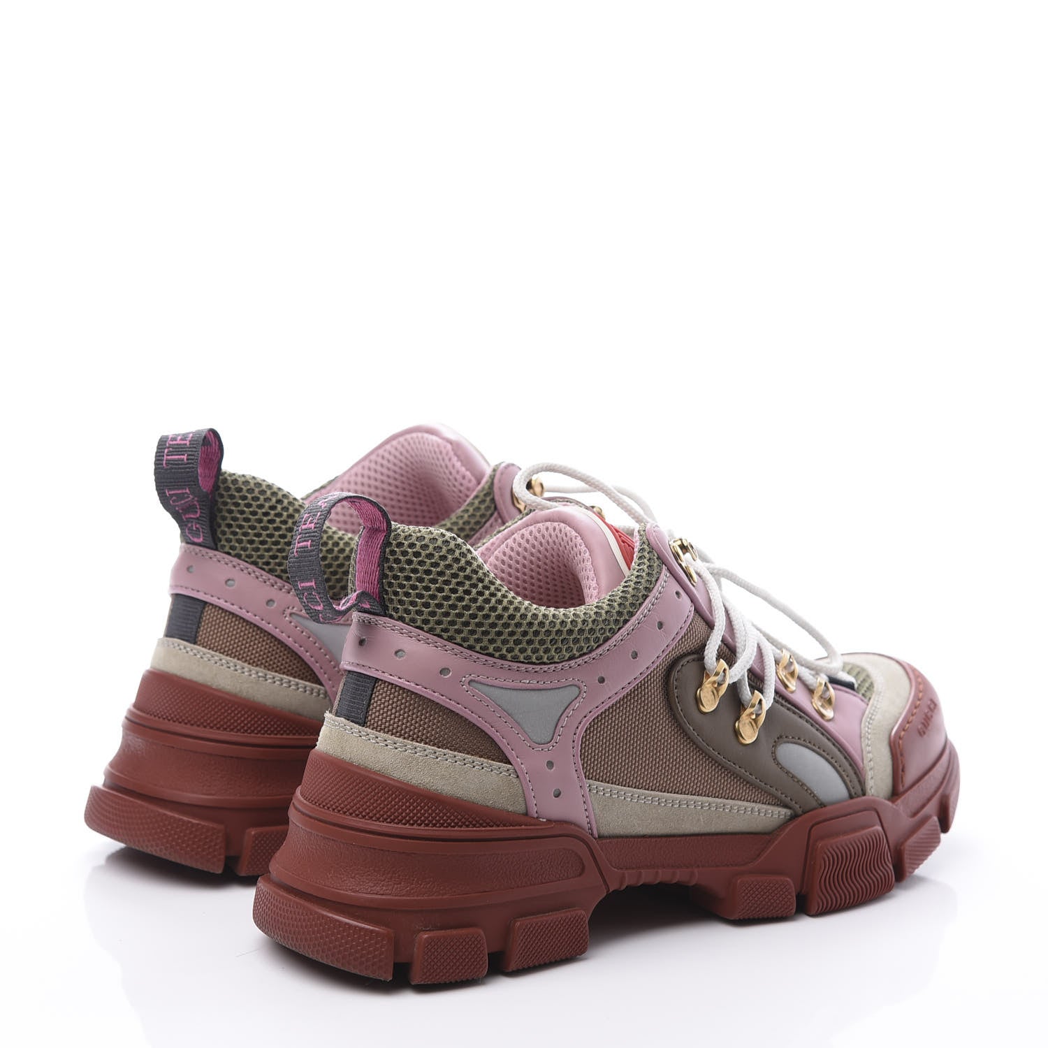 Gucci X SEGA Mesh Canvas Calfskin Womens Flashtrek Sneakers 39 Military Oatmeal Carmine Rose Ardesia 4 of 10