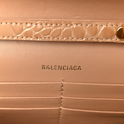 Balenciaga Shiny Calfskin Crocodile Embossed Hourglass Chain Bag Nude Beige 6 of 11