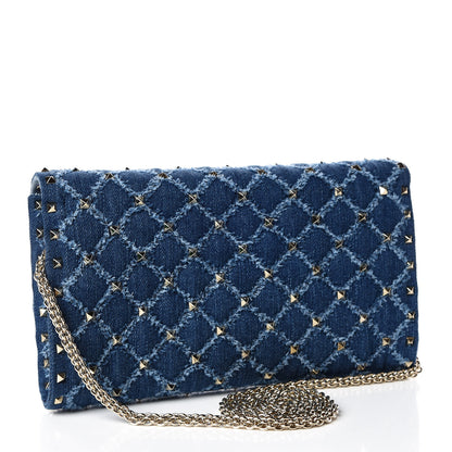 Valentino Garavani Denim Rockstud Spike Wallet on Chain Blue 3 of 8
