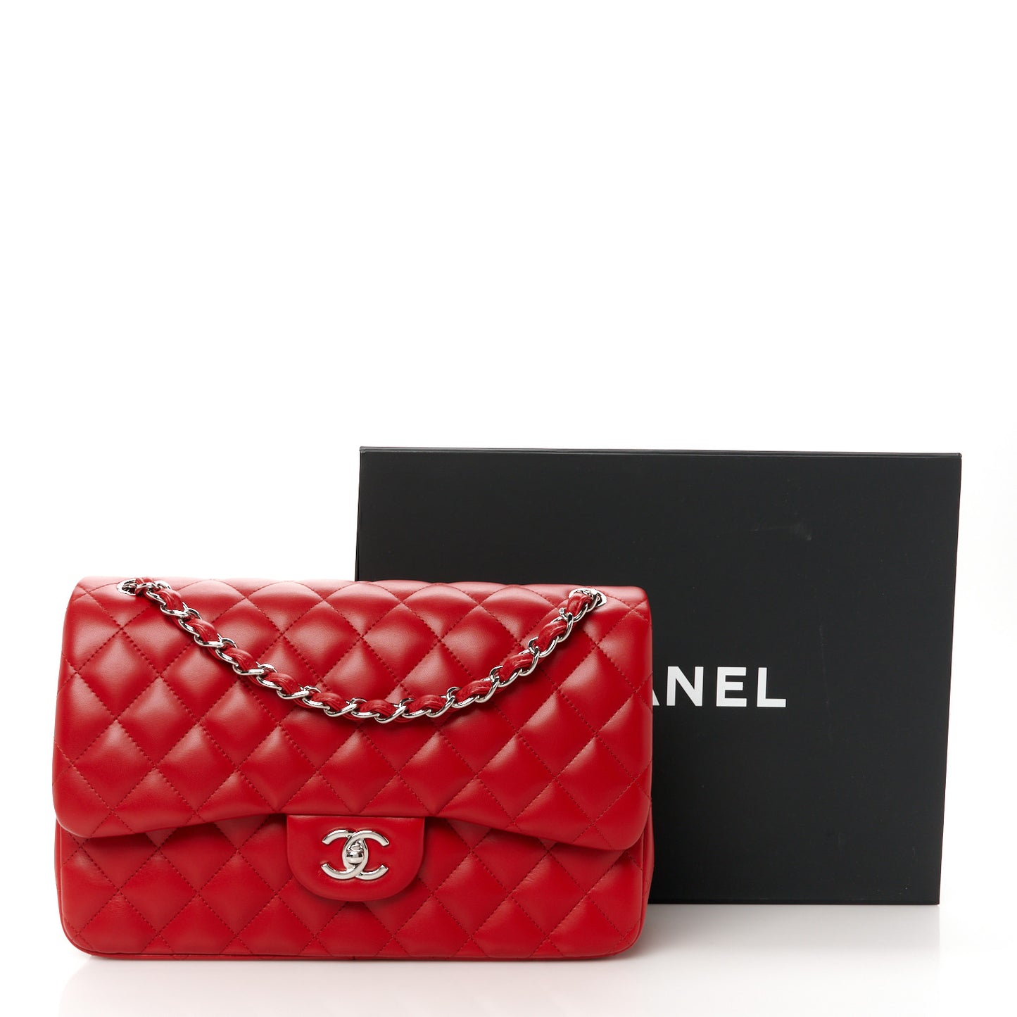Lambskin Quilted Jumbo Double Flap Red