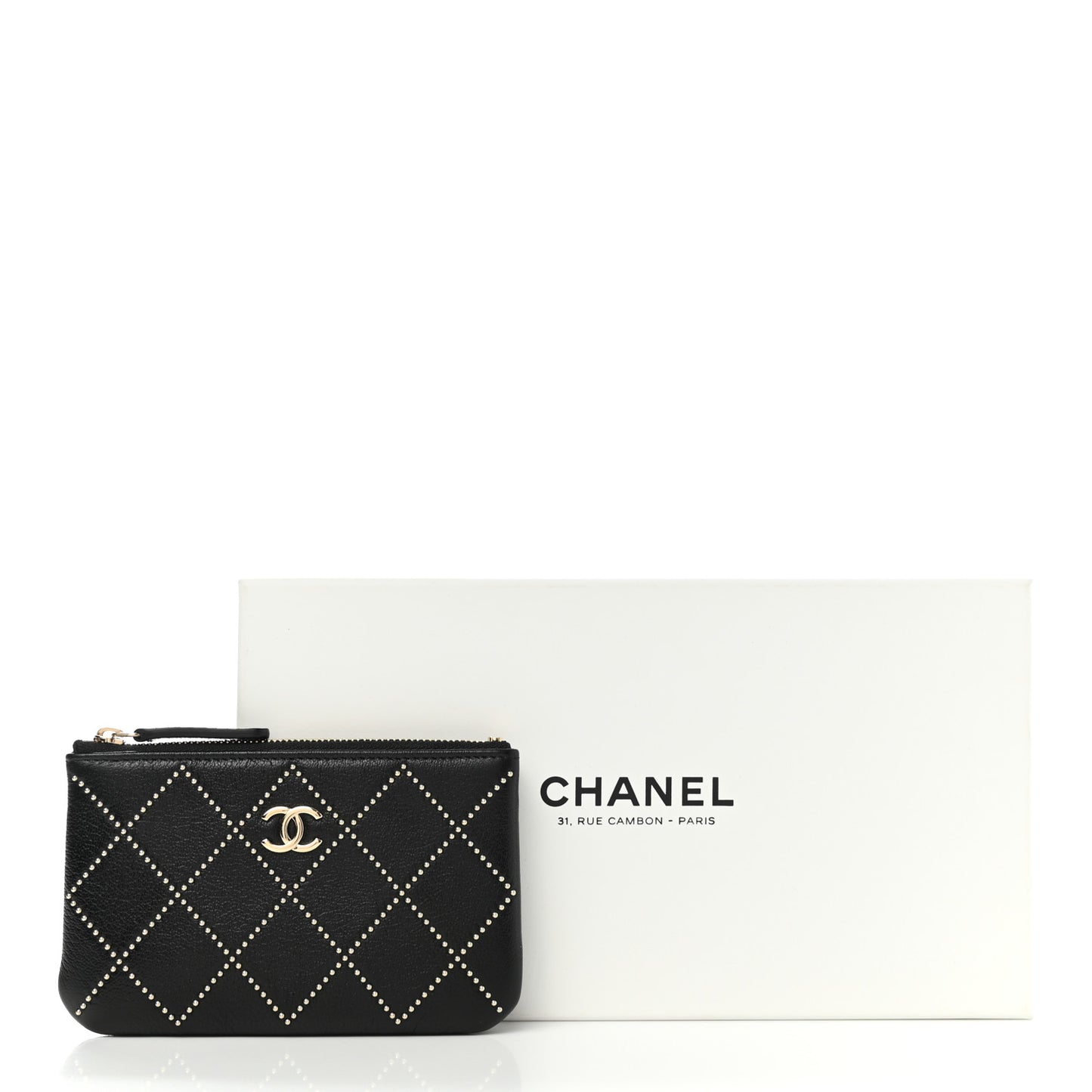 Shiny Lambskin Studded Rock The Diamond CC Small Cosmetic Case Black