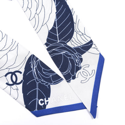 Chanel Silk CC Camellia Slim Bandeau Scarf Blue White 2 of 4