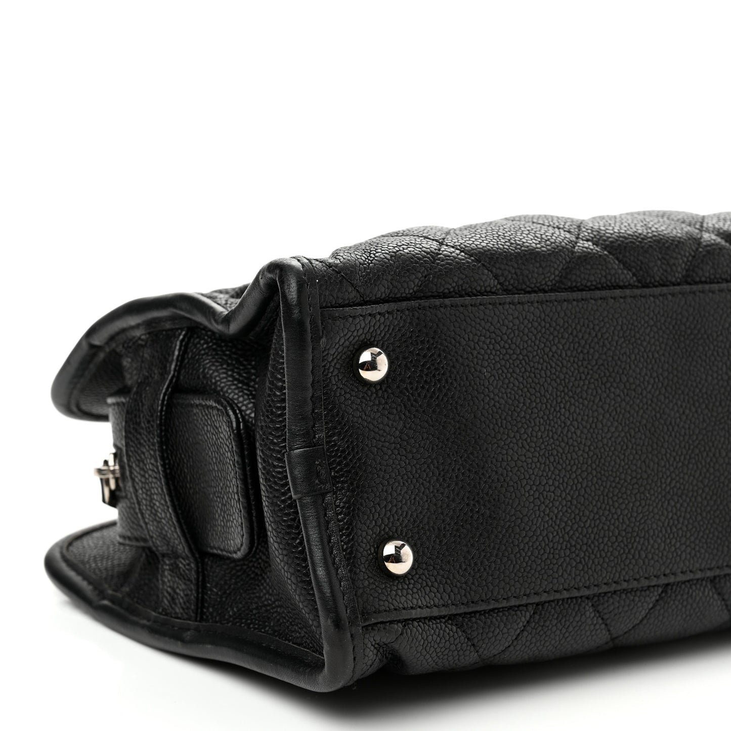 Caviar Quilted Small French Riviera Tote Black