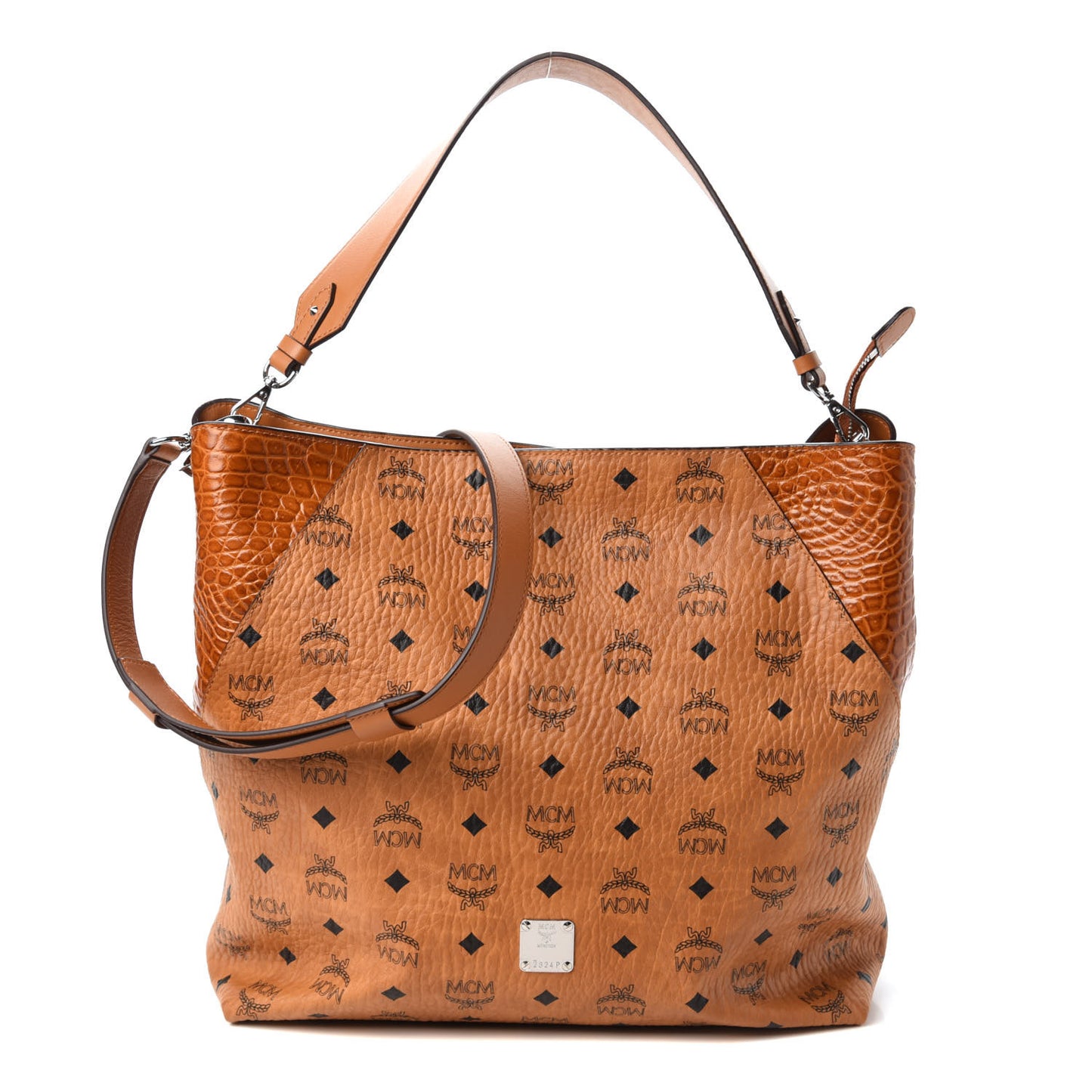 Visetos Calfskin Crocodile Embossed Large Klara Hobo Cognac