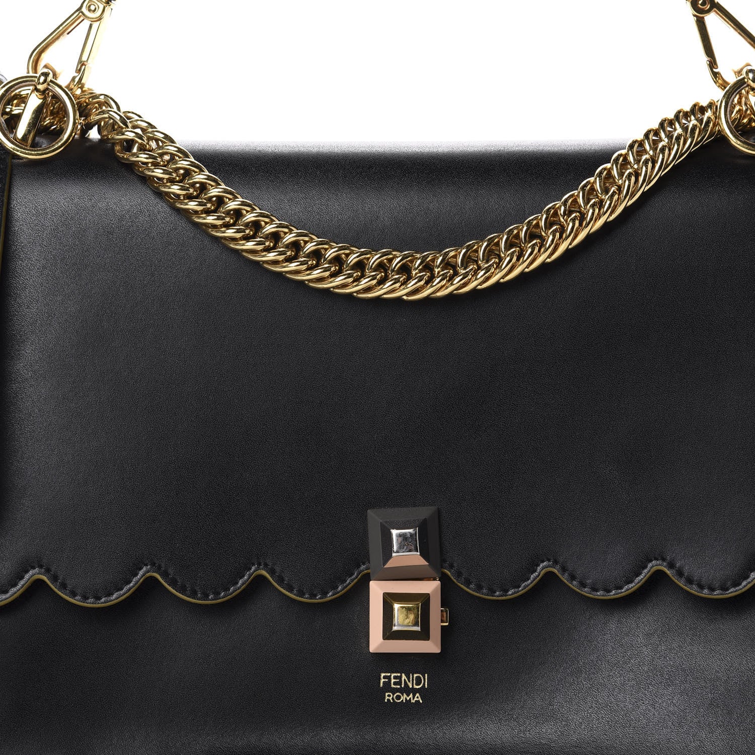 Fendi Vitello Liberty Scalloped Studded Kan I Shoulder Bag Black 20 of 20