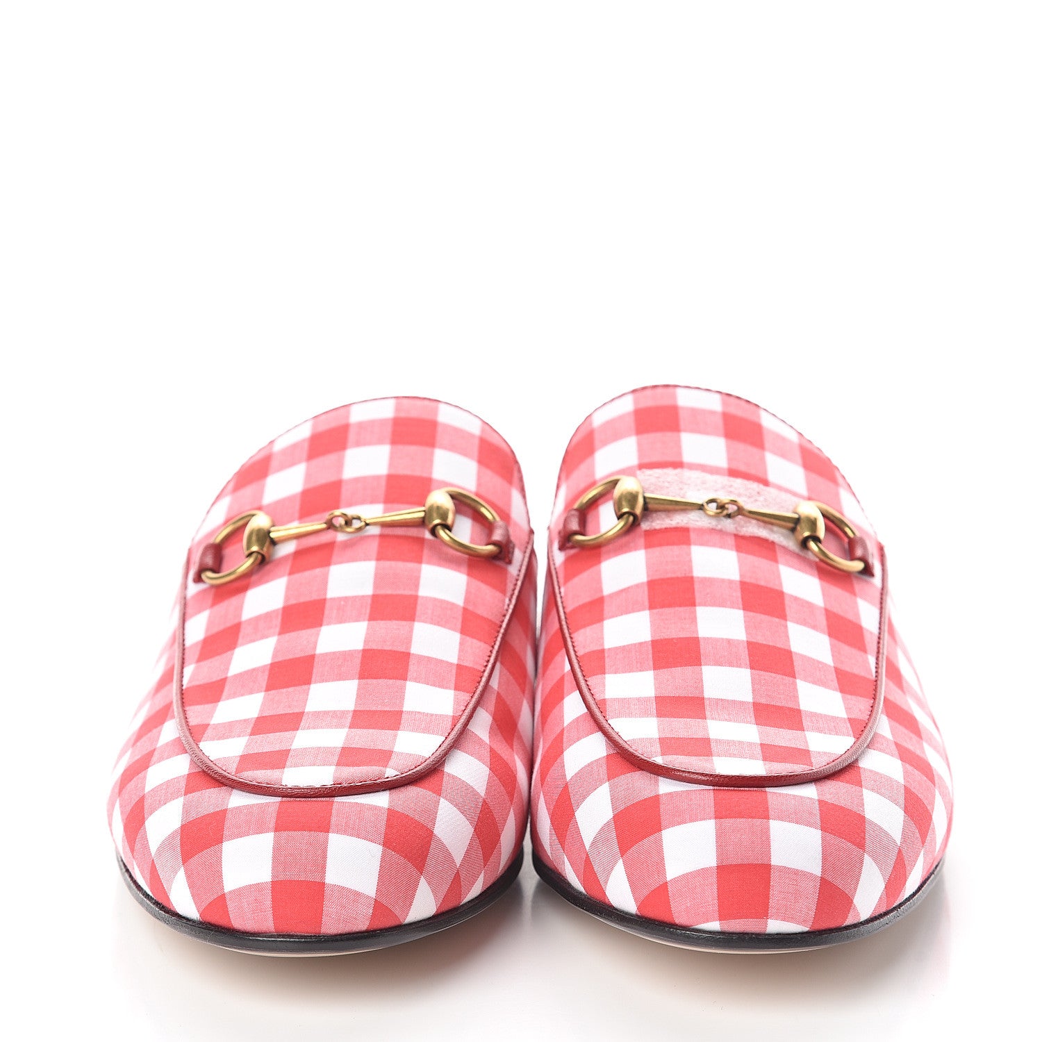 Gucci Cotton Gingham Womens Princetown Slippers 39.5 White Red 2 of 7