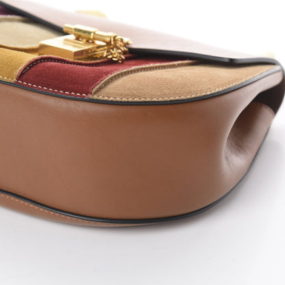 Chloe Smooth Calfskin Suede Striped Patchwork Drew Shoulder Bag Caramel 7 of 8