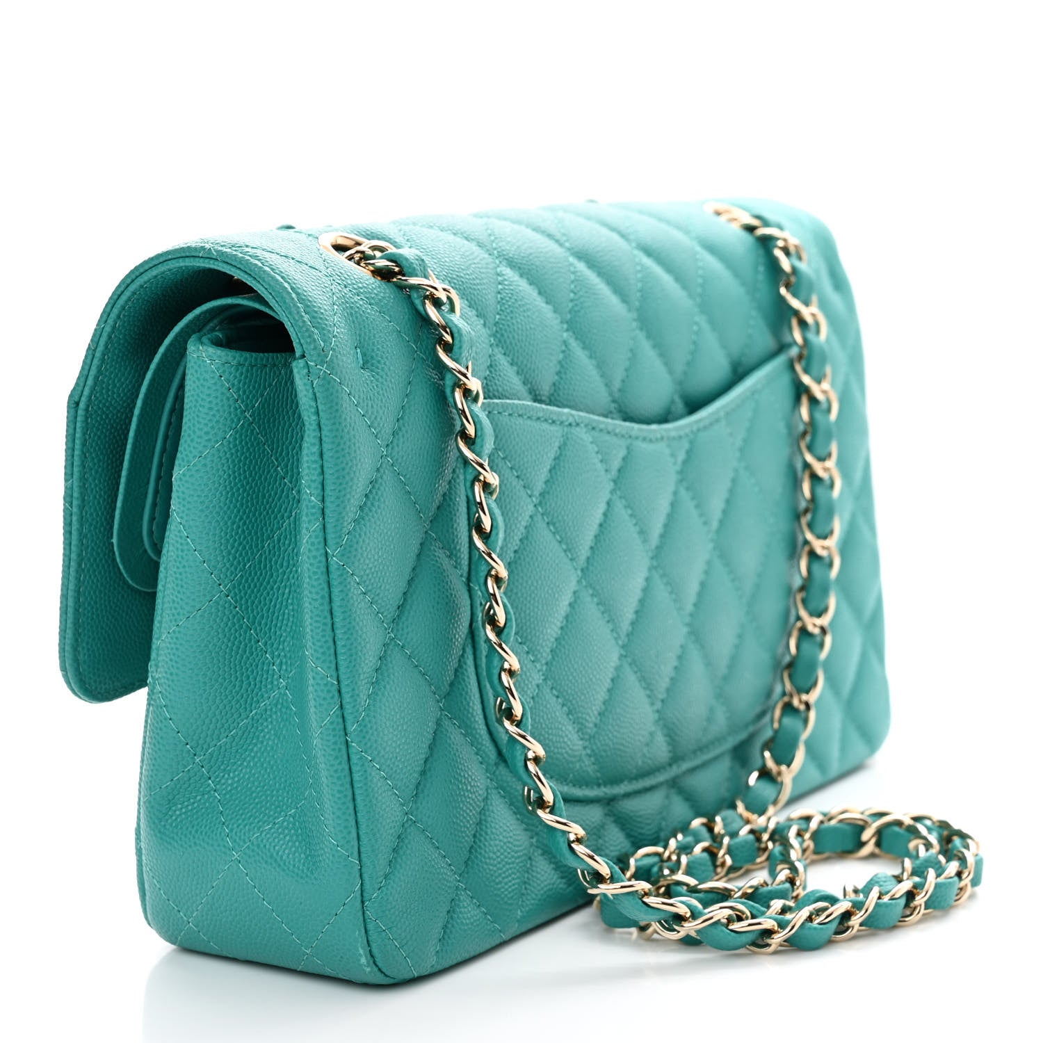 Chanel Caviar Quilted Medium Double Flap Turquoise 3 of 11
