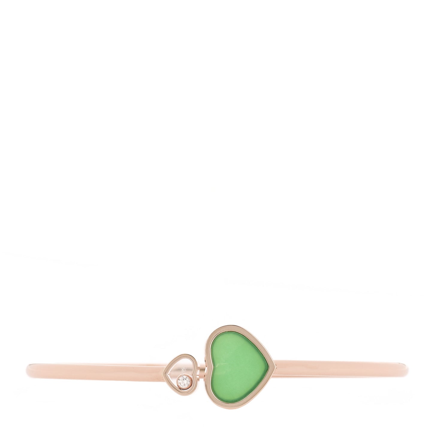 18K Rose Gold Diamond Green Agate Happy Hearts Bangle Bracelet