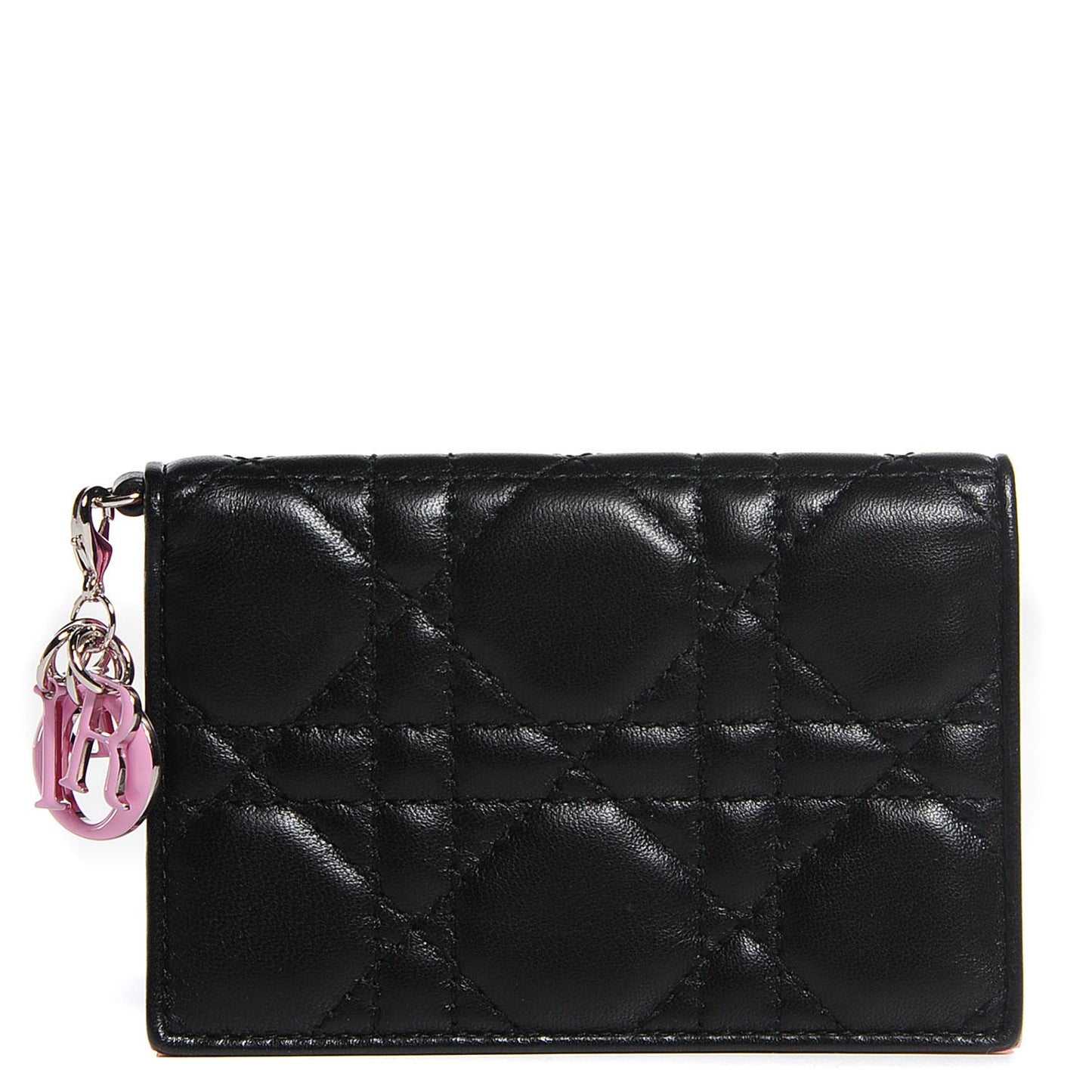 Lambskin Cannage Bi-Color Small Lady Dior Flap Card Holder Black Pink