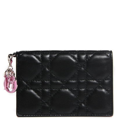 Christian Dior Lambskin Cannage Bi-Color Small Lady Dior Flap Card Holder Black Pink 1 of 9