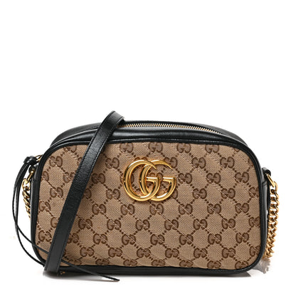 Gucci Monogram Matelasse Diagonal Small GG Marmont Chain Shoulder Bag Beige Black 1 of 9
