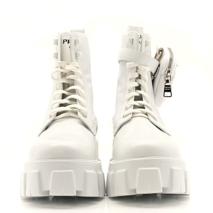 Prada Spazzolato Rois Re-Nylon Metal Triangle Logo Monolith Pouch Pocket 55mm Boots 40 White 3 of 13