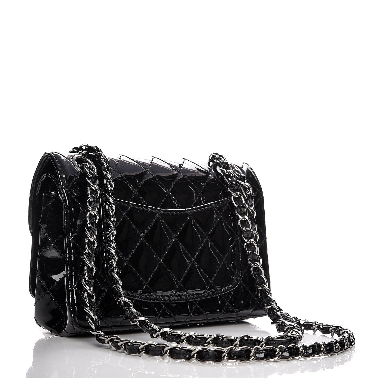 Chanel Patent Calfskin Quilted Mini Rectangular Double Flap Black 3 of 7