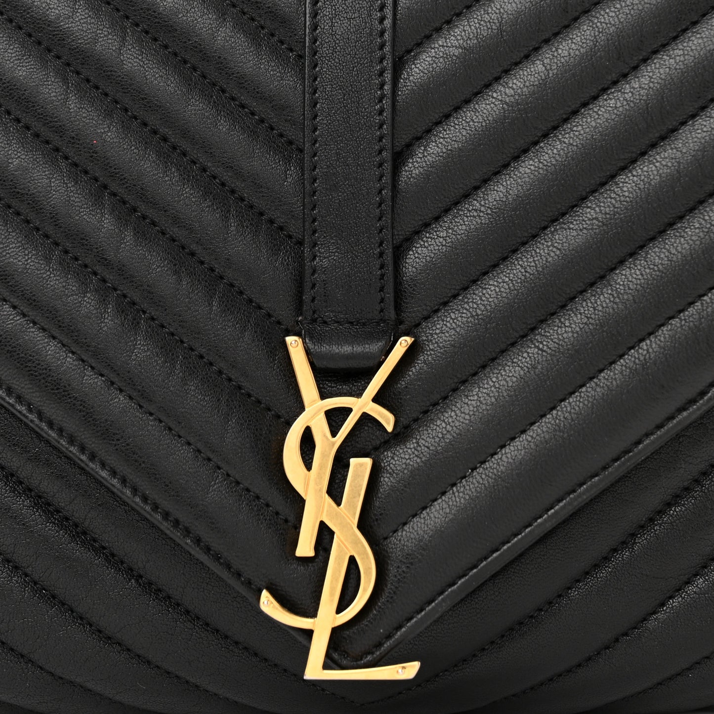 Sheepskin Matelasse Chevron Monogram Large College Satchel Black