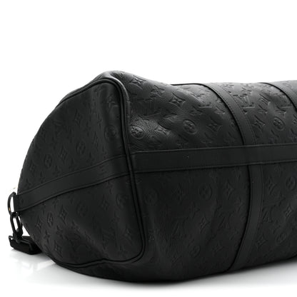 Louis Vuitton Calfskin Shadow Monogram Keepall Bandouliere 50 Black 7 of 8
