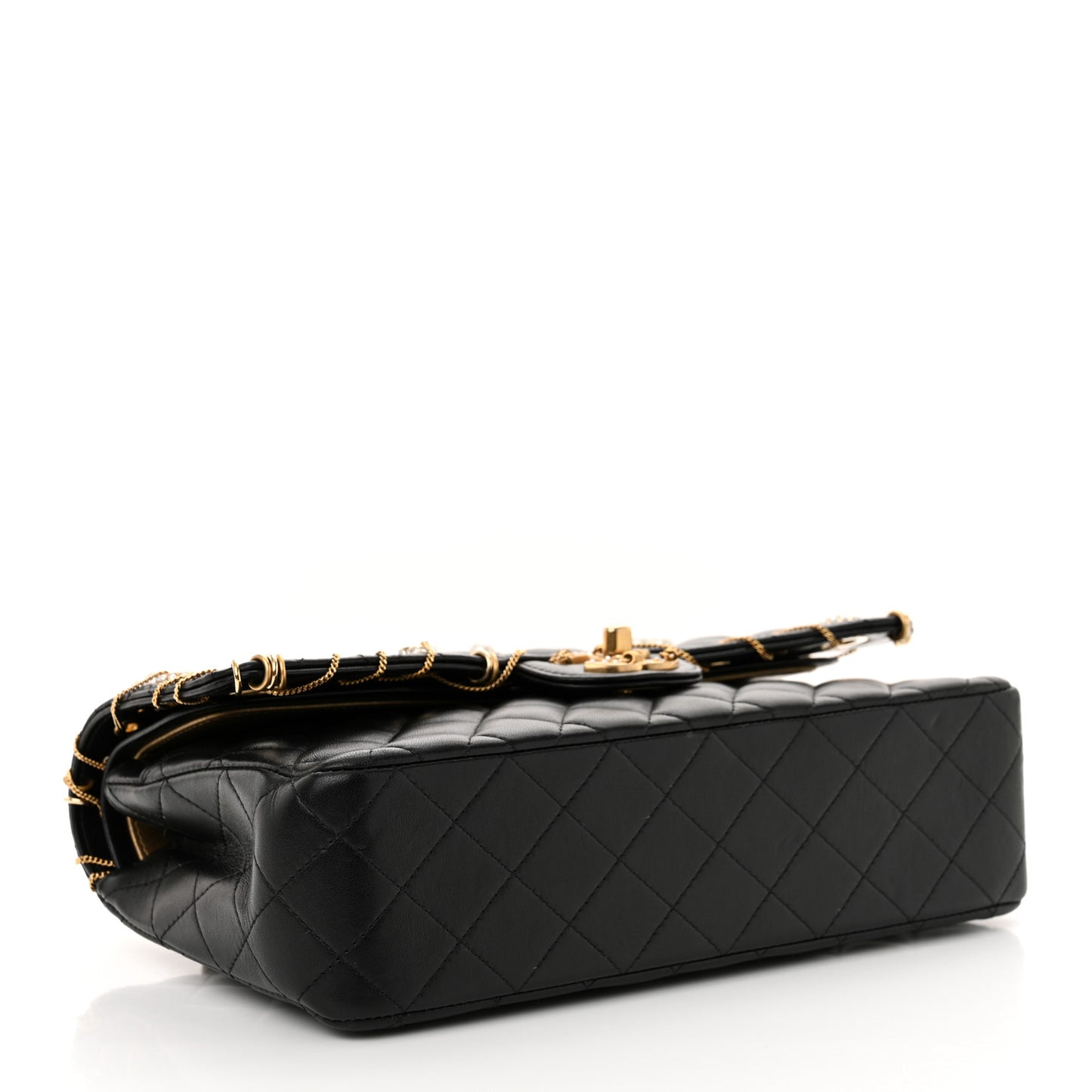 Lambskin Quilted Grommet Embellished Piercing Chic Medium Double Flap Black