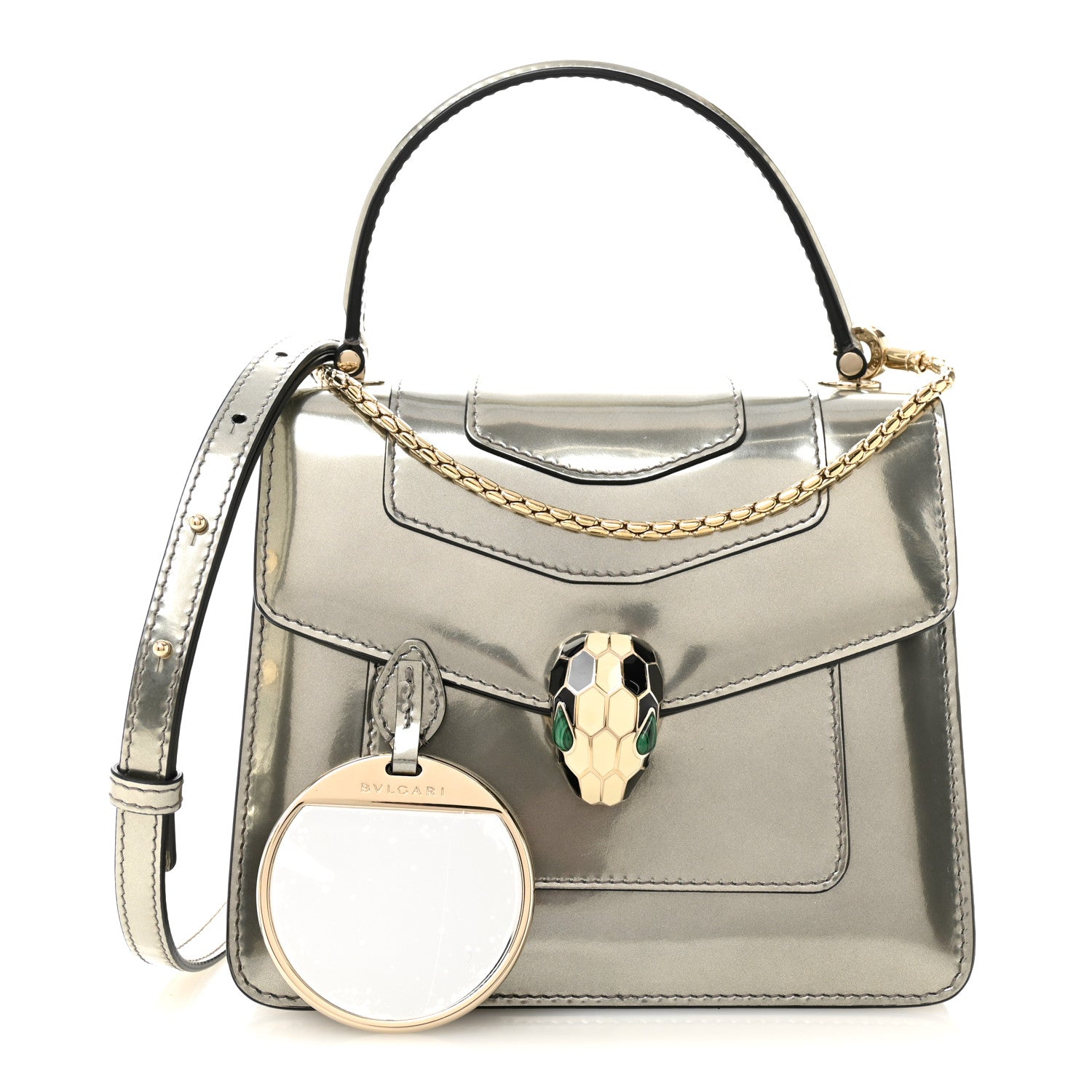 Bulgari Metallic Calfskin Serpenti Forever Top Handle Silver 3 of 11